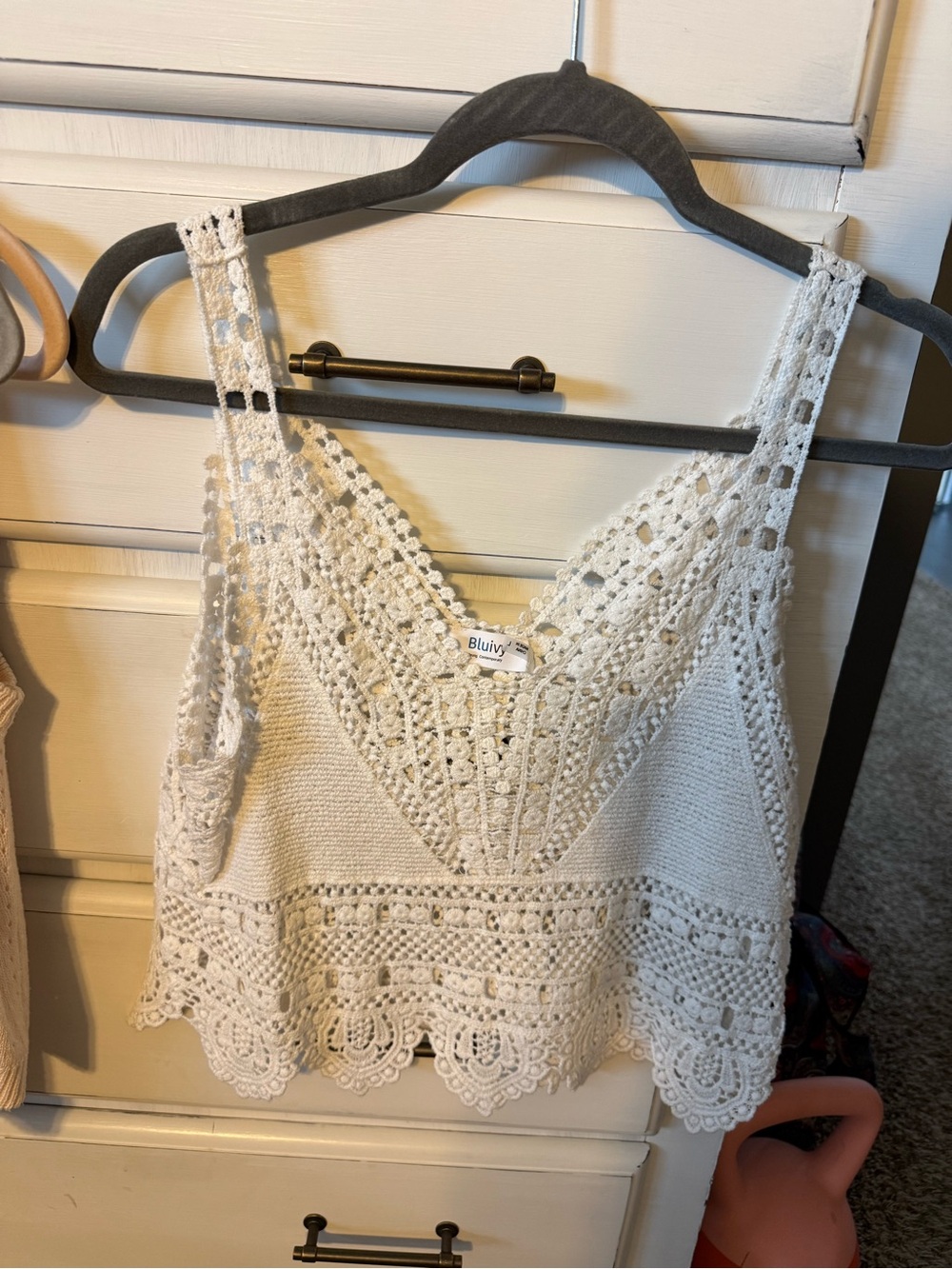 Bluivy White Crochet V-Neck Camisole Tank